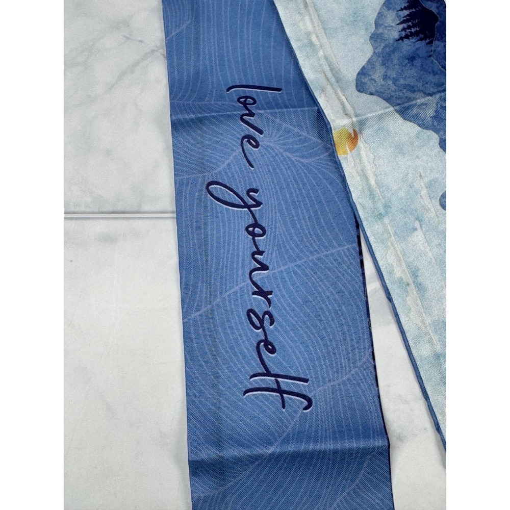 Blue Mountain Landscape Love Yourself Skinny Scarf Bag Accessory Headband 32in - Picture 2 of 6